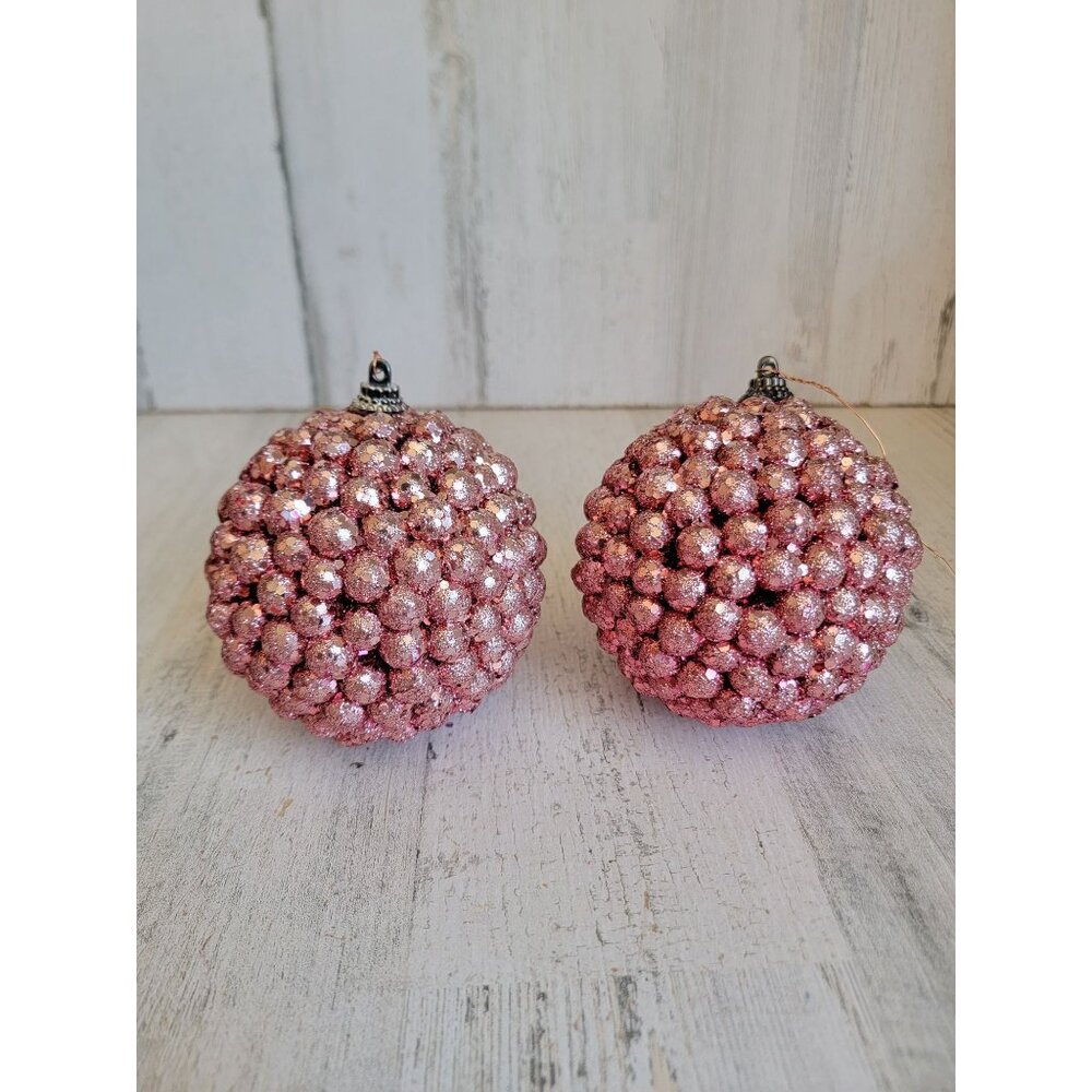 Pink ball glitter puff ball ornament‎ Xmas set unique